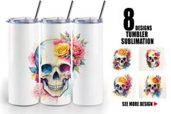 Watercolor Skull Flower | Tumbler Sublimation Wrap Product Image 1
