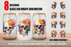 Watercolor Skull Flower Glass Can Wraps Product Image 1