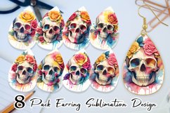 Watercolor Skull Flower Earring teardrop sublimation design Product Image 1