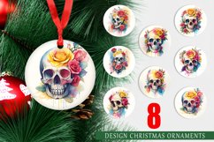 Christmas Ornaments Watercolor Skull Flower Product Image 1