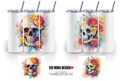 Watercolor Skull Flower | Tumbler Sublimation Wrap Product Image 3