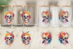 Watercolor Skull Flower Glass Can Wraps Product Image 3