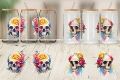 Watercolor Skull Flower Glass Can Wraps Product Image 4