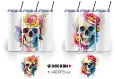 Watercolor Skull Flower | Tumbler Sublimation Wrap Product Image 4