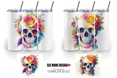Watercolor Skull Flower | Tumbler Sublimation Wrap Product Image 5