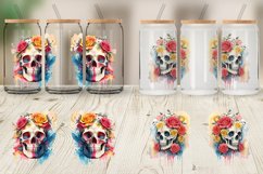 Watercolor Skull Flower Glass Can Wraps Product Image 5