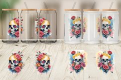 Watercolor Skull Flower Glass Can Wraps Product Image 6