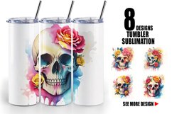 Watercolor Skull Flower | Tumbler Sublimation Wrap Product Image 1