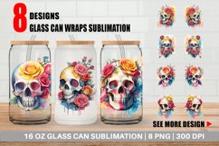 Watercolor Skull Flower Glass Can Wraps Product Image 1