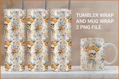 Watercolor skull and pumpkin tumbler, halloween tumbler wrap Product Image 1