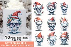 Watercolor Skull wearing Santa Hat Design, Christmas Mug PNG Product Image 1
