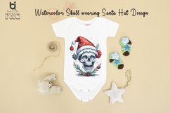 Watercolor Skull wearing Santa Hat Design, Christmas Mug PNG Product Image 11