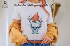 Watercolor Skull wearing Santa Hat Design, Christmas Mug PNG Product Image 2