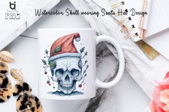 Watercolor Skull wearing Santa Hat Design, Christmas Mug PNG Product Image 4