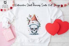 Watercolor Skull wearing Santa Hat Design, Christmas Mug PNG Product Image 6