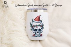 Watercolor Skull wearing Santa Hat Design, Christmas Mug PNG Product Image 7