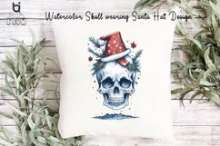 Watercolor Skull wearing Santa Hat Design, Christmas Mug PNG Product Image 9