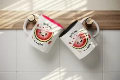 Watercolor slice of watermelon smile hearts You re One in a Melon quote print tumbler skinny mug wrap clipart t-shirt sublimation printable design