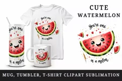 Watercolor slice of watermelon smile hearts You re One in a Melon quote print tumbler skinny mug wrap clipart t-shirt sublimation printable design