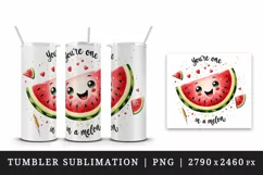 Watercolor slice of watermelon smile hearts You re One in a Melon quote print tumbler skinny mug wrap clipart t-shirt sublimation printable design