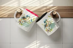 Watercolor small bird sitting atop branch Happy Mother Day quote print 20 oz tumbler skinny mug wrap clipart t-shirt sublimation printable design