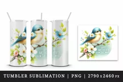 Watercolor small bird sitting atop branch Happy Mother Day quote print 20 oz tumbler skinny mug wrap clipart t-shirt sublimation printable design