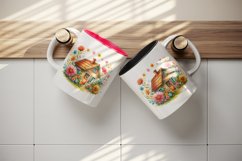 Watercolor small cozy house surrounded by flowers summer spring garden print 20oz tumbler skinny mug wrap clipart t-shirt sublimation printable design