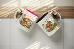 Watercolor small cozy house surrounded by flowers summer spring garden print 20oz tumbler skinny mug wrap clipart t-shirt sublimation printable design