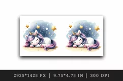Watercolor small cute unicorn napping under starry sky print 20 oz tumbler skinny mug wrap clipart t-shirt sublimation printable design
