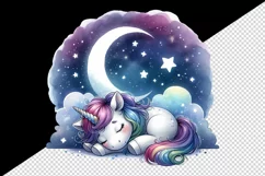 Watercolor small cute unicorn napping under starry sky print 20 oz tumbler skinny mug wrap clipart t-shirt sublimation printable design