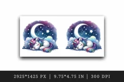 Watercolor small cute unicorn napping under starry sky print 20 oz tumbler skinny mug wrap clipart t-shirt sublimation printable design