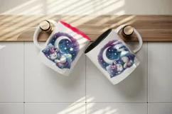 Watercolor small cute unicorn napping under starry sky print 20 oz tumbler skinny mug wrap clipart t-shirt sublimation printable design