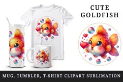 Watercolor small happy cute friendly goldfish blowing heart bubbles print 20 oz tumbler skinny mug wrap clipart t-shirt sublimation printable design