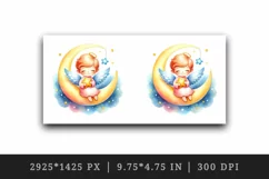 Watercolor smiling cute angel on crescent moon holding twinkling star print 20 oz tumbler skinny mug wrap clipart t-shirt sublimation printable design