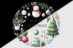 Watercolor smiling snowman hat tree presents Merry Christmas quote print 20 oz tumbler skinny mug wrap clipart t-shirt sublimation printable design