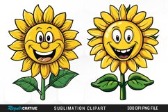 Watercolor Smiling Sunflower Sublimation Clipart Product Image 1