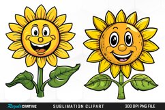 Watercolor Smiling Sunflower Sublimation Clipart Product Image 1