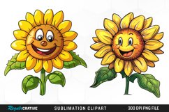 Watercolor Smiling Sunflower Sublimation Clipart Product Image 1