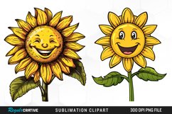 Watercolor Smiling Sunflower Illustration Clipart Product Image 1