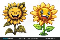 Watercolor Smiling Sunflower Sublimation Clipart Product Image 1