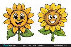 Watercolor Smiling Sunflower Sublimation Clipart Product Image 1