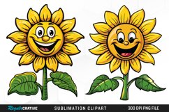 Watercolor Smiling Sunflower Illustration Clipart Product Image 1