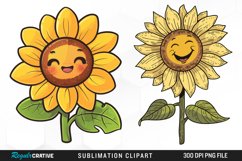 Watercolor Smiling Sunflower Sublimation Clipart Product Image 1