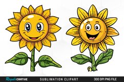 Watercolor Smiling Sunflower Illustration Clipart Product Image 1
