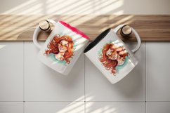 Watercolor smiling woman girl with long wavy red hair and glasses summer print tumbler skinny mug wrap clipart t-shirt sublimation printable design