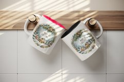 Watercolor snowflakes winter snowy scene round Merry Christmas quote print 20 oz tumbler skinny mug wrap clipart t-shirt sublimation printable design