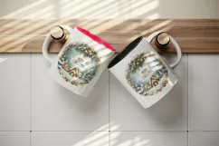 Watercolor snowflakes winter snowy scene round Merry Christmas quote print 20 oz tumbler skinny mug wrap clipart t-shirt sublimation printable design