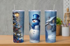 Watercolor Blue Snowman 20oz Skinny Tumbler Wrap, Christmas Product Image 1