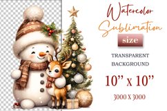 Download this charming watercolor clipart featuring a snowman and reindeer for your holiday projects! Perfect for cards, scrapbooking, and decorations. High-quality 300 dpi, transparent background. Bring warmth and magic to your Christmas designs.