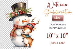Download this charming watercolor clipart featuring a snowman and reindeer for your holiday projects! Perfect for cards, scrapbooking, and decorations. High-quality 300 dpi, transparent background. Bring warmth and magic to your Christmas designs.